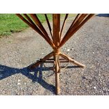 Table vintage en rotin et plateau noisetier