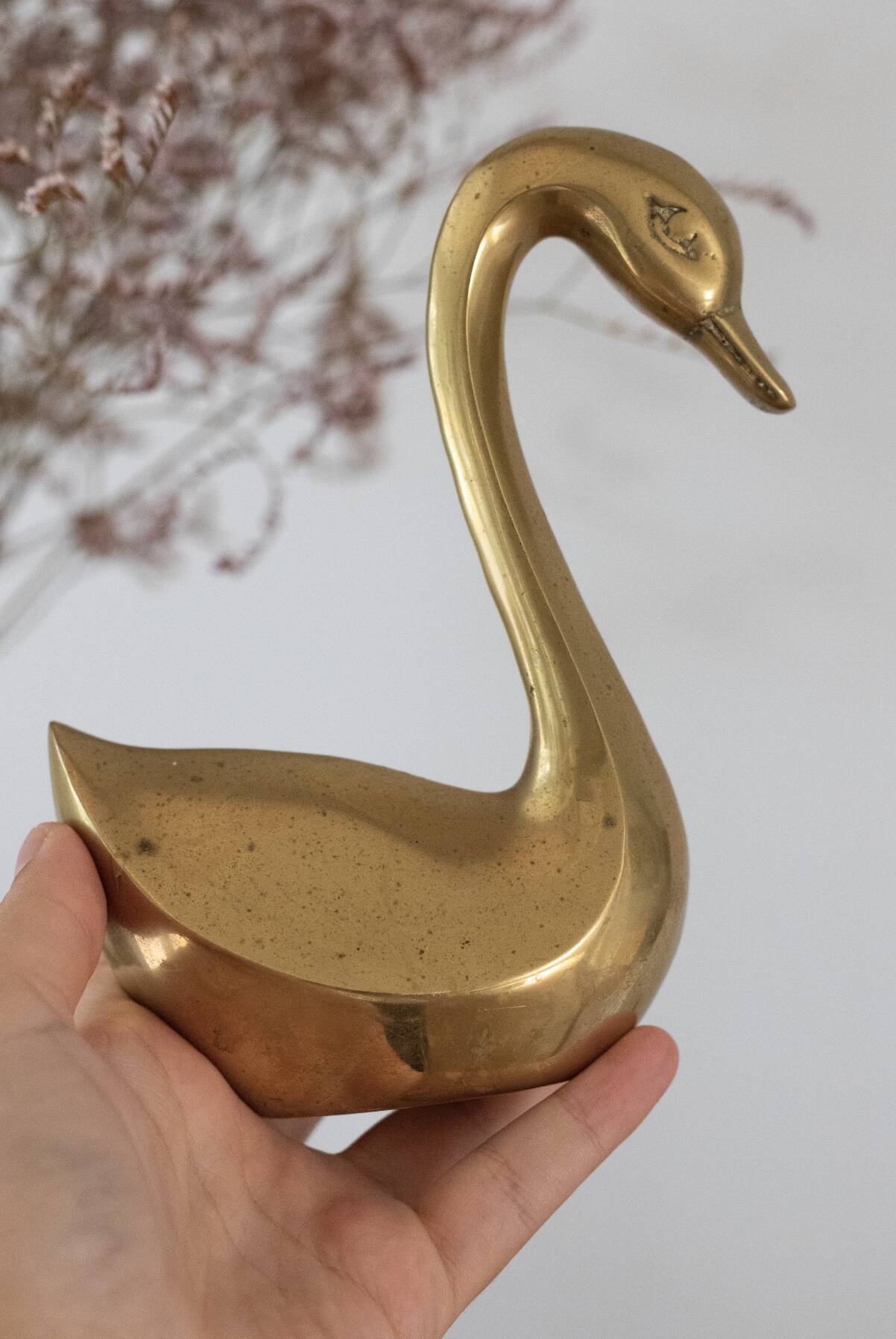 Pair of vintage brass swans