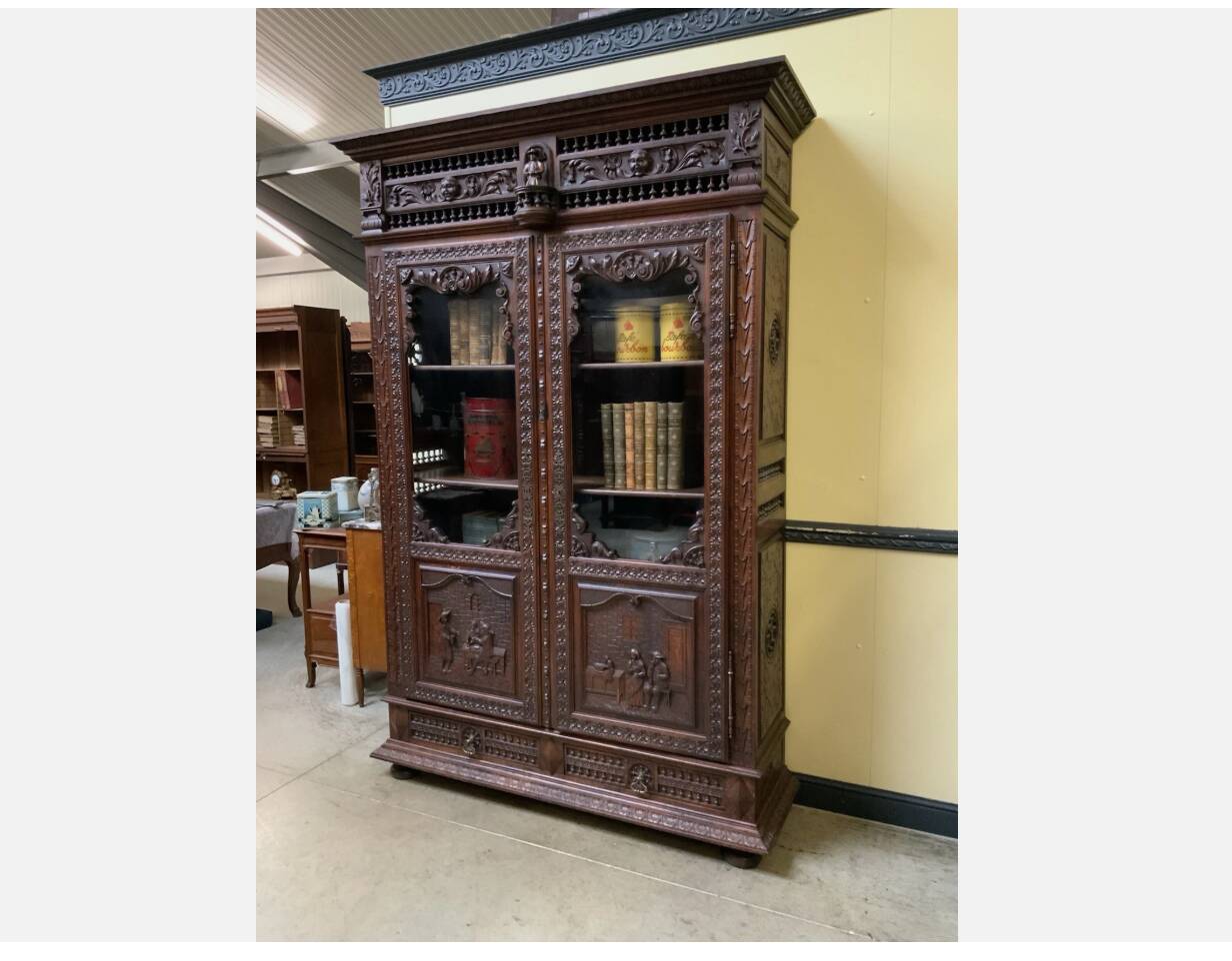 Antique impressive Breton display cabinet, bookcase