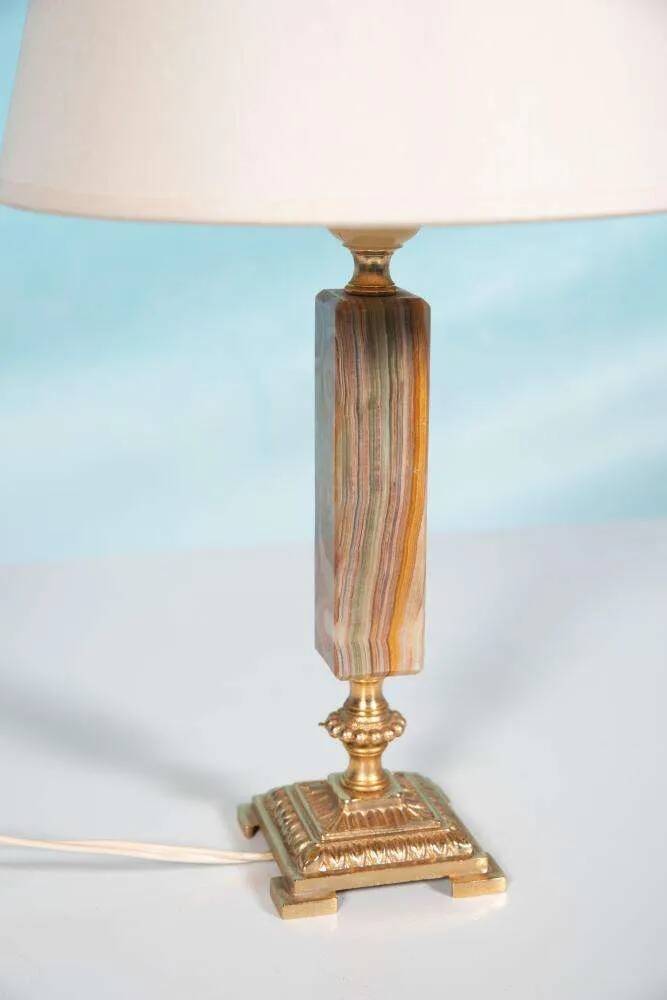 Vintage bedside lamp from the sixties, brass and natural stone Boho.