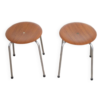 Pair of Danish teak and metal stools 1960