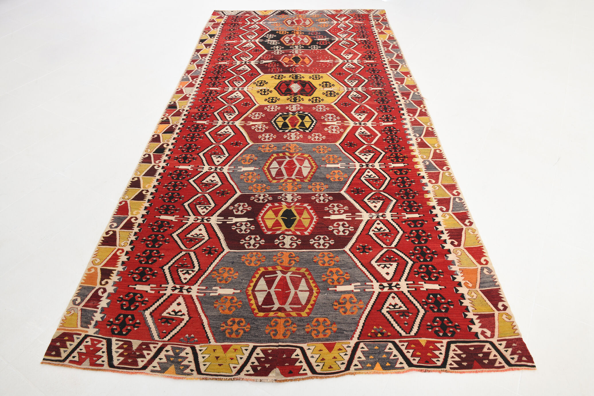 Multicolor Kilim Rug, 169x370Cm Vintage Kilim Rug, Living Room Rug,
