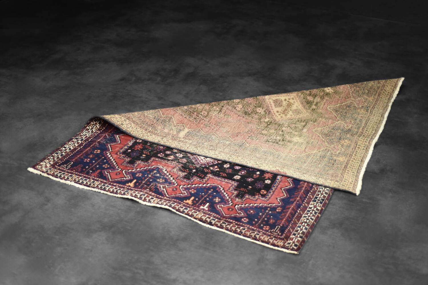 Handwoven Afshar oriental rug, Middle East, 1950s