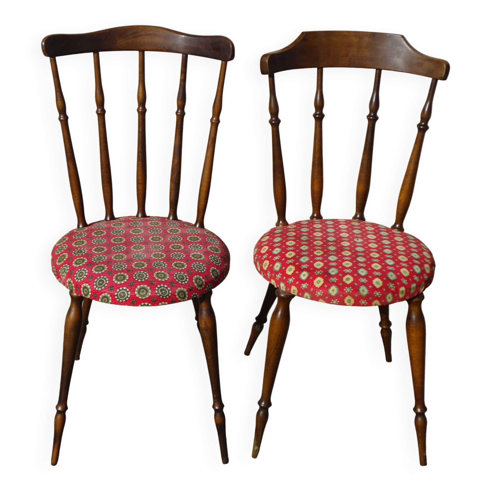 Vintage chairs, wooden, with splayed legs, both.