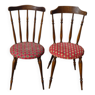 Vintage chairs, wooden, with splayed legs, both.