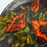 Vintage Ruscha 70s wall plate decor orange flowers fat lava glaze