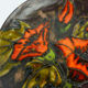 Vintage Ruscha 70s wall plate decor orange flowers fat lava glaze