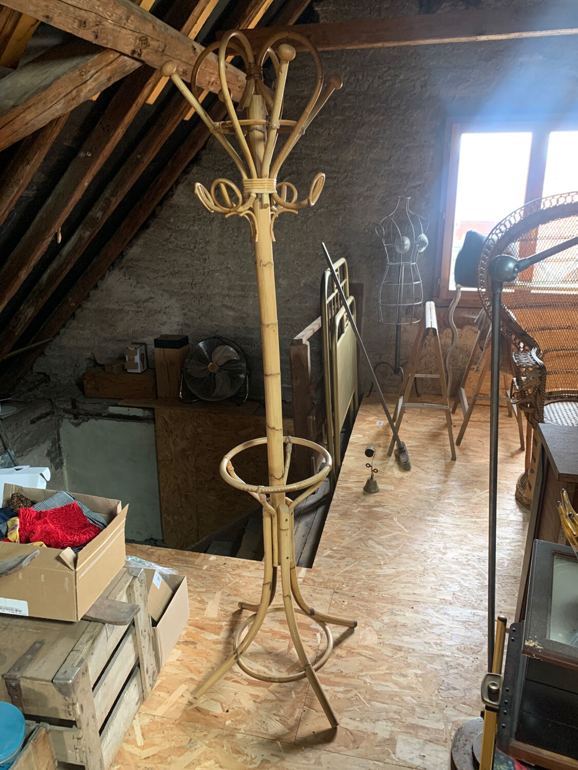 Vintage rattan coat rack