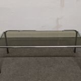 Coffee table in chromed metal and smoked glass from the 70s/80s