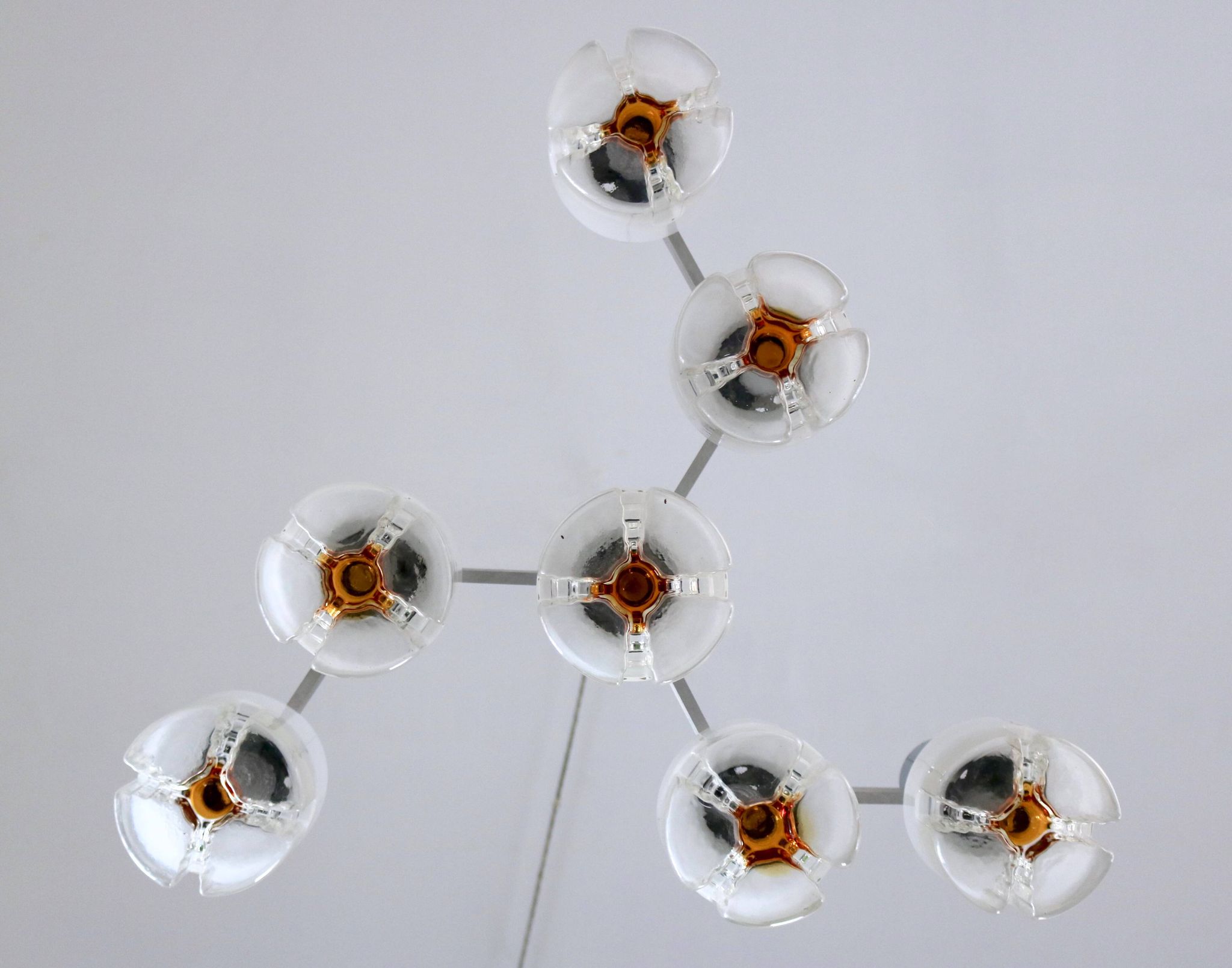 Three-Arm Blown Glass and Metal Chandelier Produced by Mazzega,