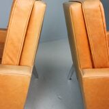 Set of two cognac leather Florence Knoll lounge chairs model 65a