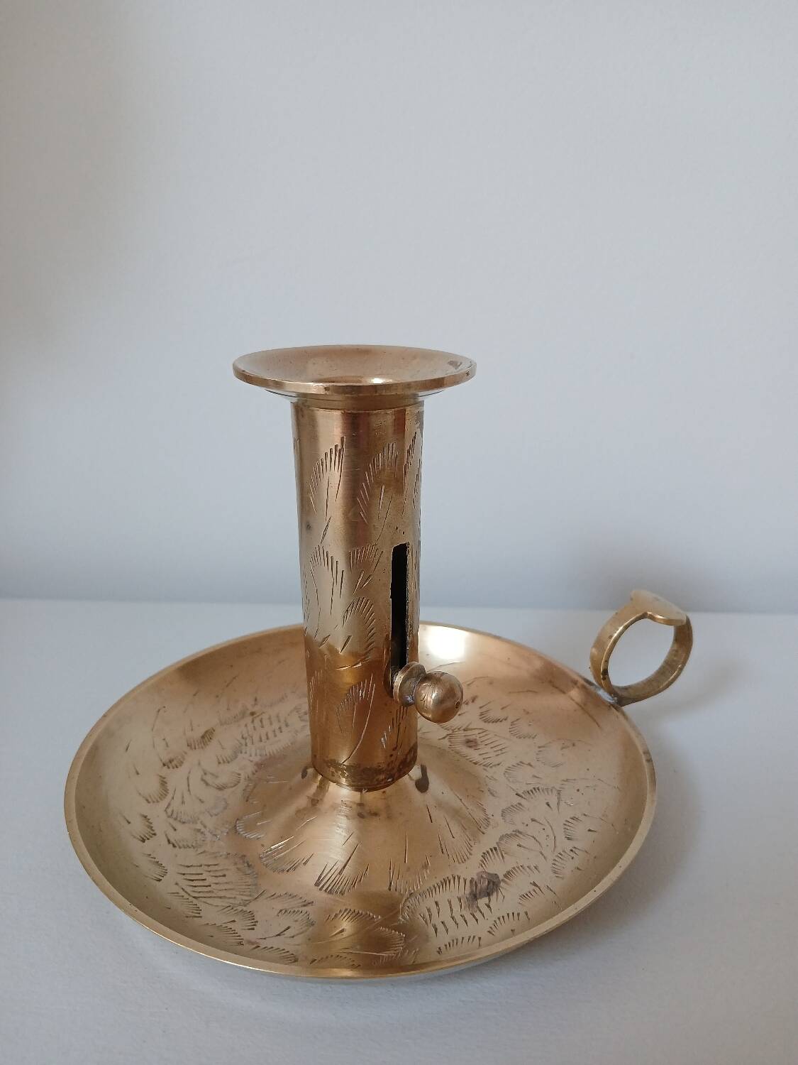 Brass candle holder, cellar rat