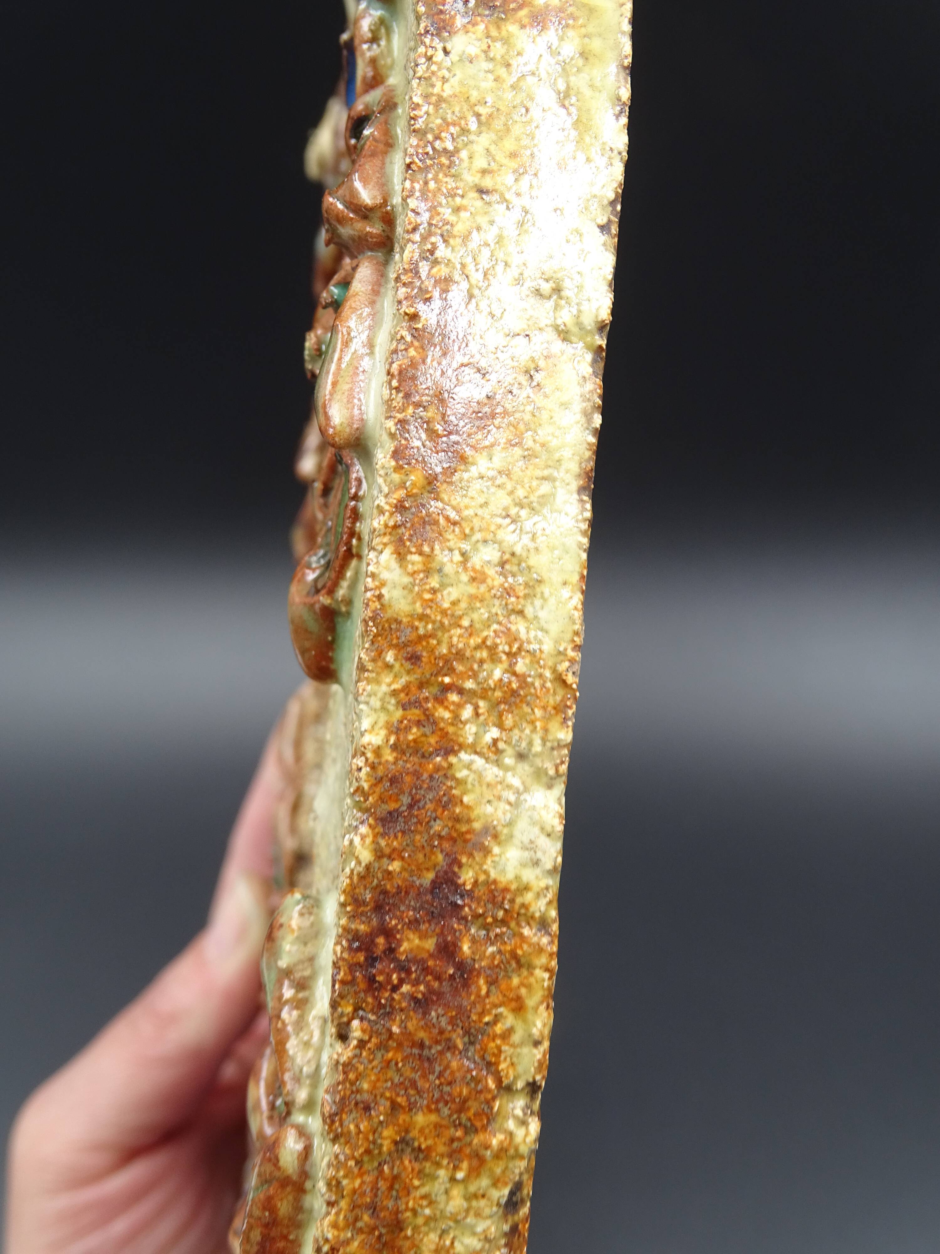 Flower-decorated sandstone mirror, circa 1970