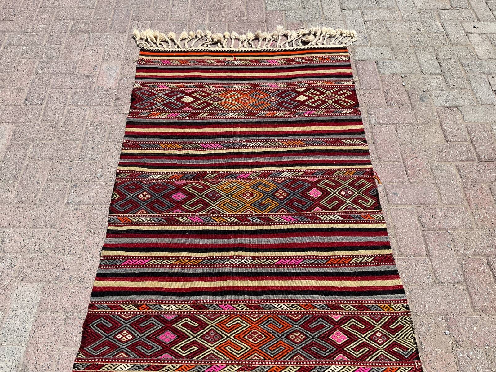 4 x 6 ft handmade runner kilim rug vintage kilim rug Turkish rug bedroom rugs