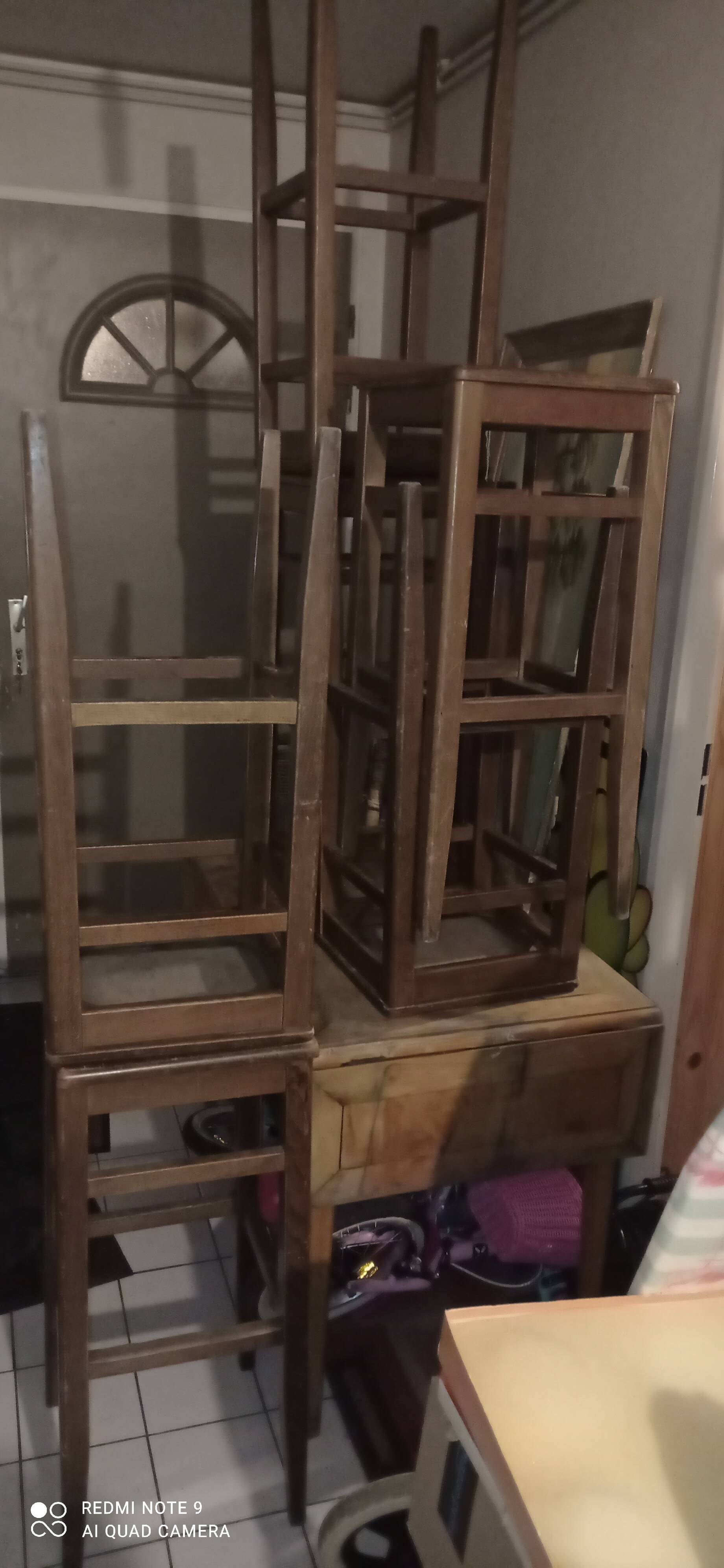 Set of 4 high oak stools 80 cm high