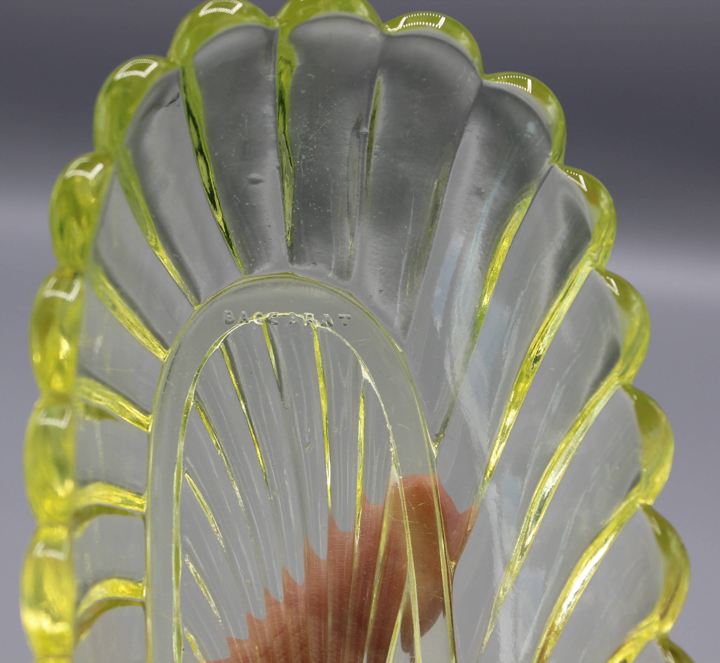 Old crystal comb holder dish signed baccarat yellow tors bamboo model