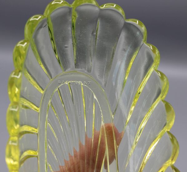 Ancien ravier porte peigne en cristal signe baccarat modele bambou tors jaune