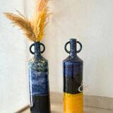 Large Moroccan Artisanal Vase in Majorelle Blue and Mustard Yellow
