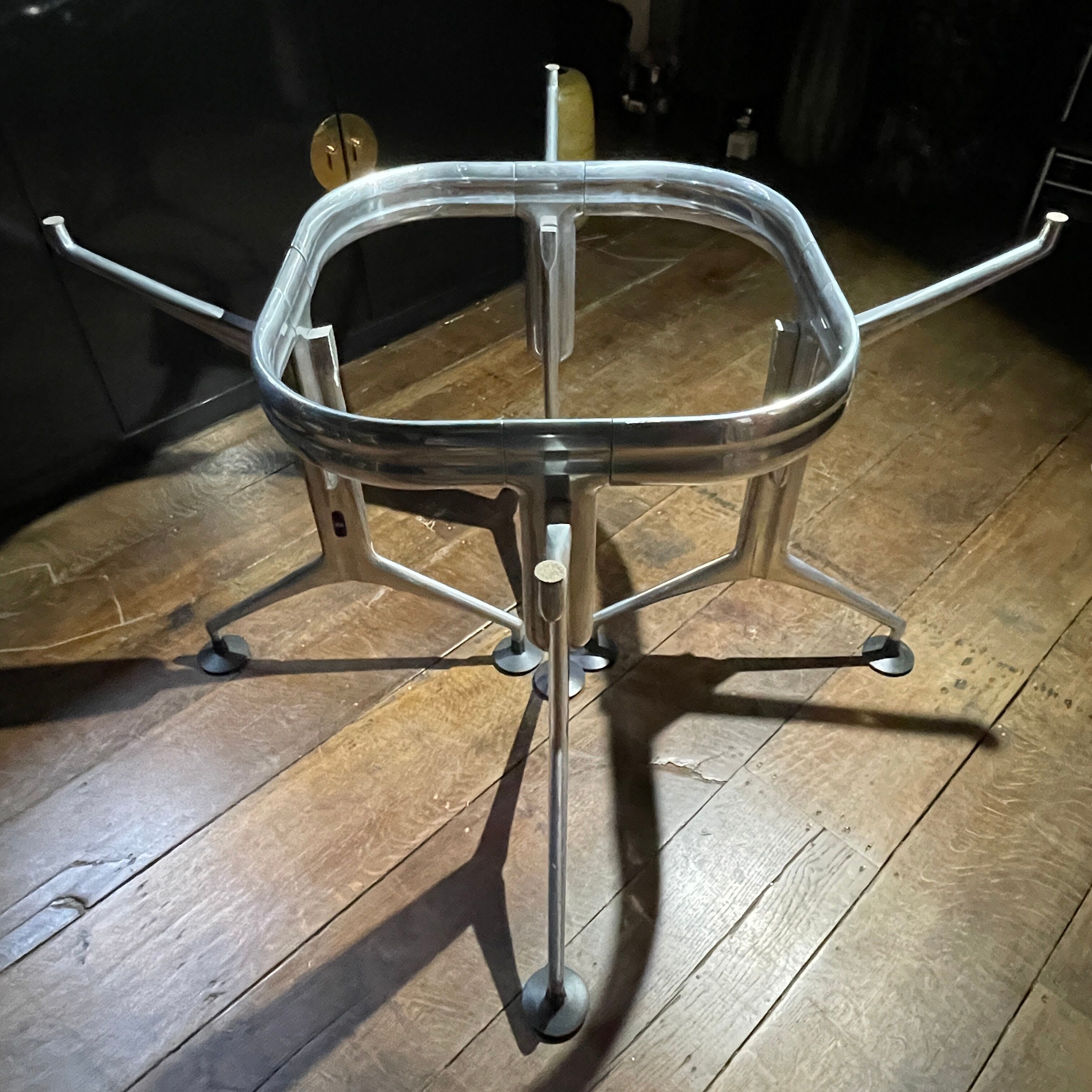 Vintage Round Dining Table in Brushed Aluminum & Beveled Glass, 1970s