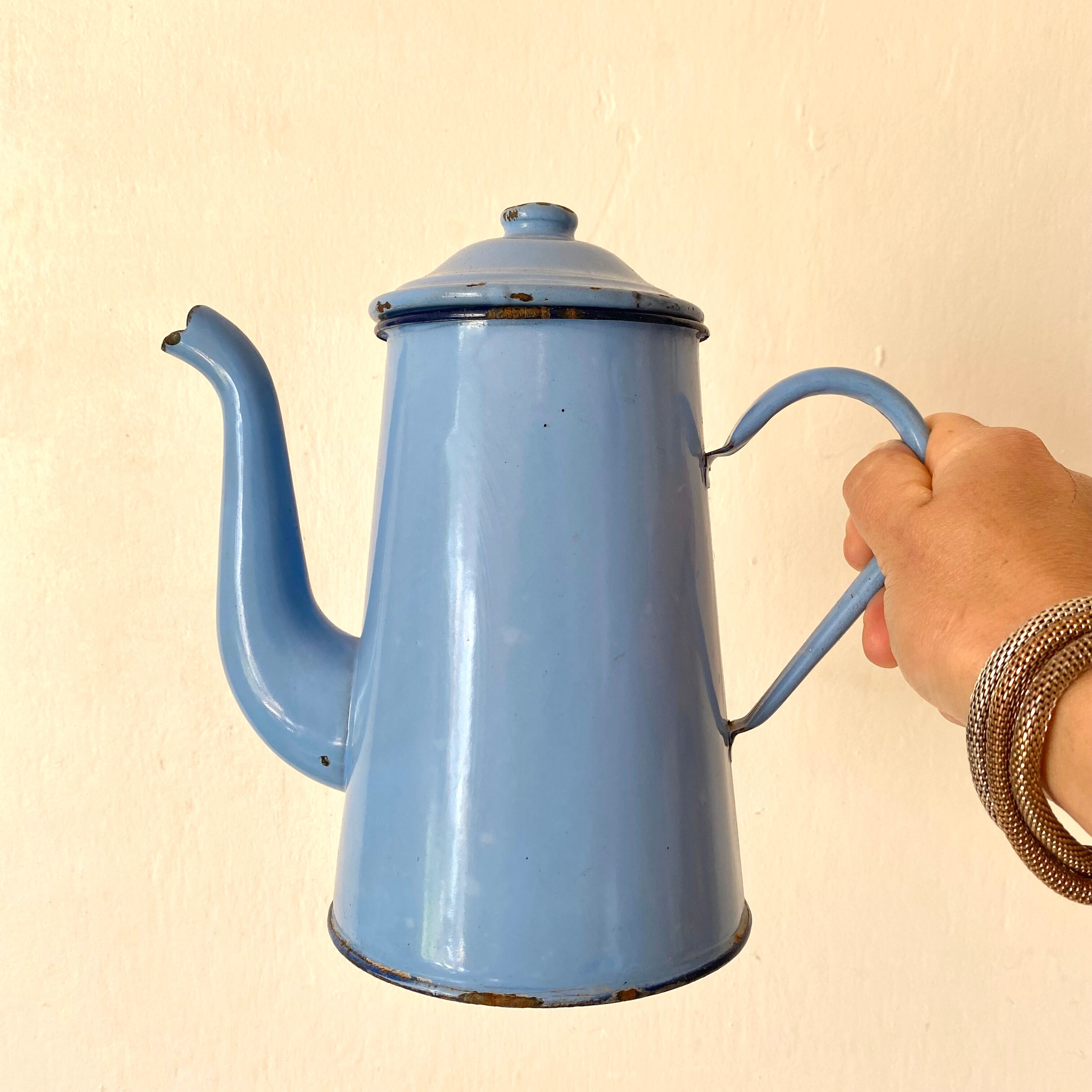 Enamelled tin coffee pot