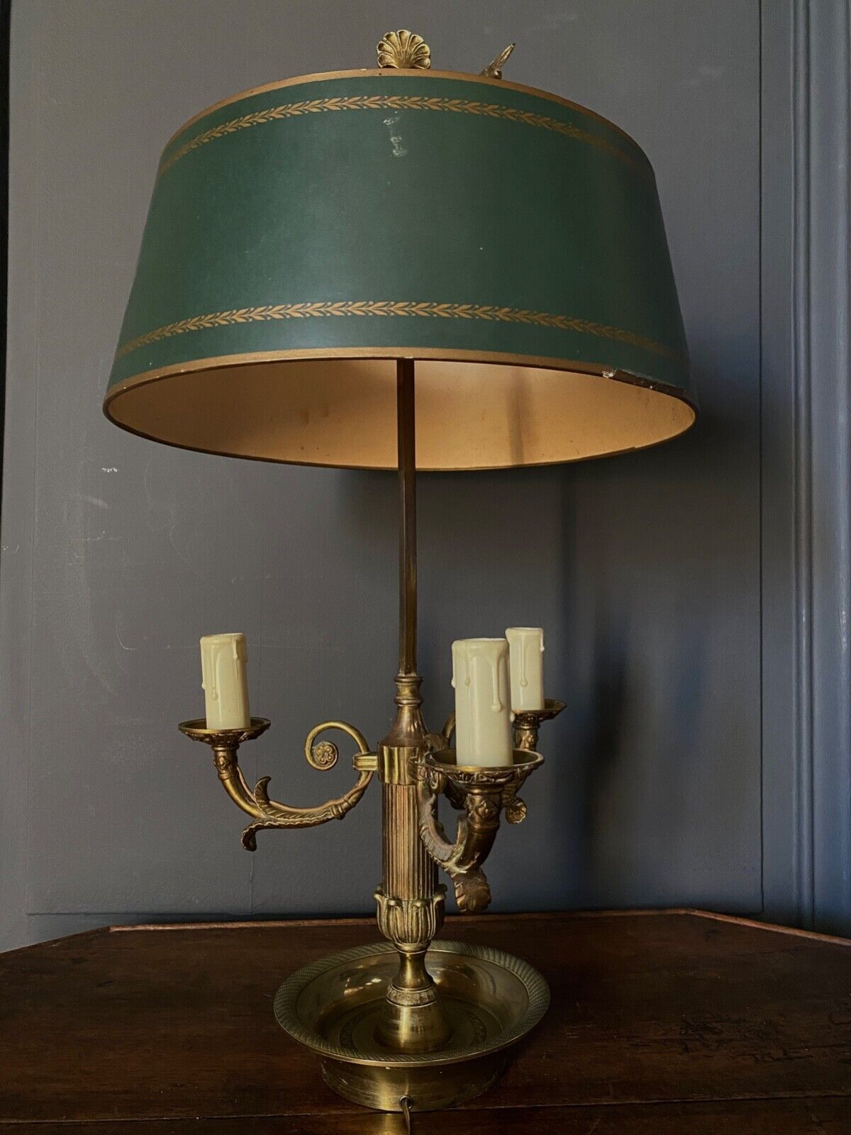 Lamp bouillotte bronze lampshade in sheet style empire mid-twentieth