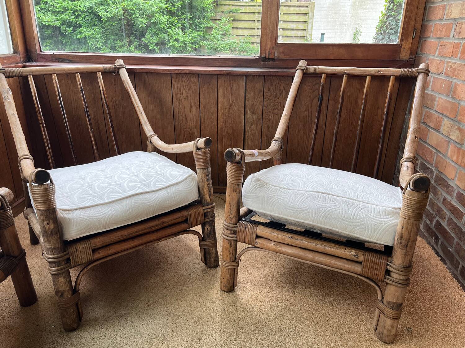 Salon rotin bambou complet fauteuil x2 canapé table basse