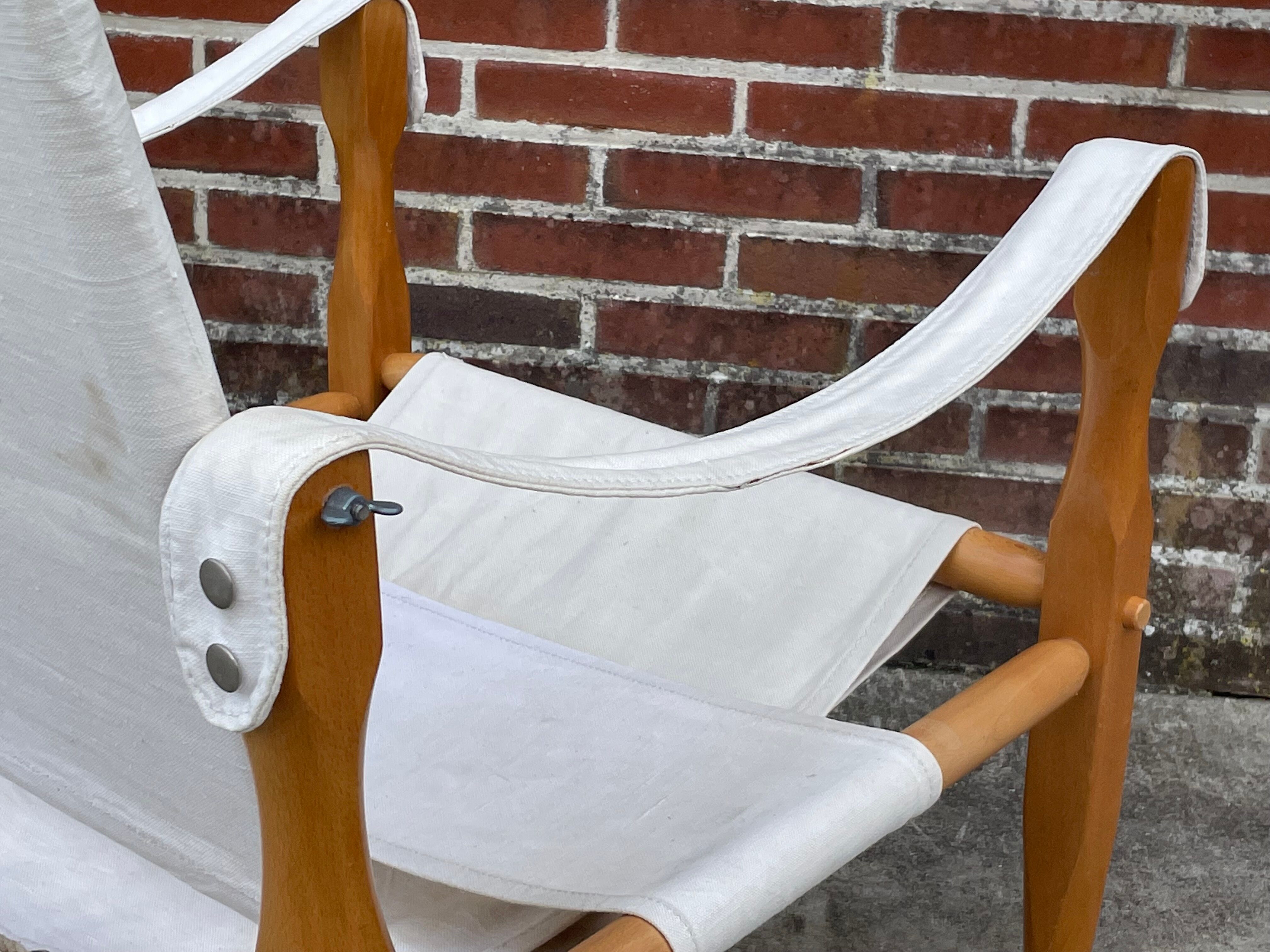 Vintage safari chair 1960s Denmark with canvas minimalist design