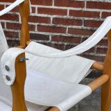 Fauteuil safari vintage 1960 Danemark avec toile design minimaliste