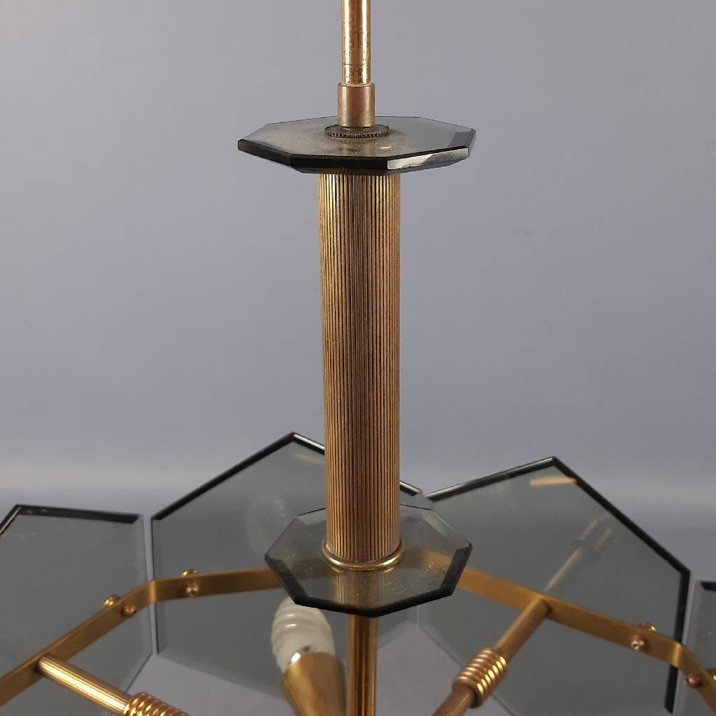 Lustre design Gino Paroldo Fontana Arte brass smoked glass modernist 1960