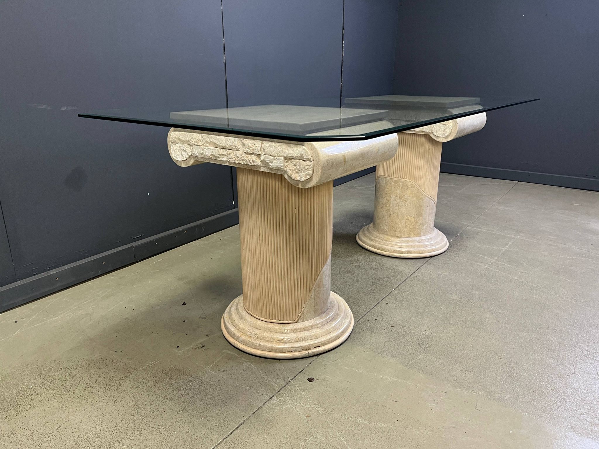 Vintage tessellated stone pedestal dining table by Maitland Smith, 1970s