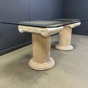 Vintage tessellated stone pedestal dining table by Maitland Smith, 1970s