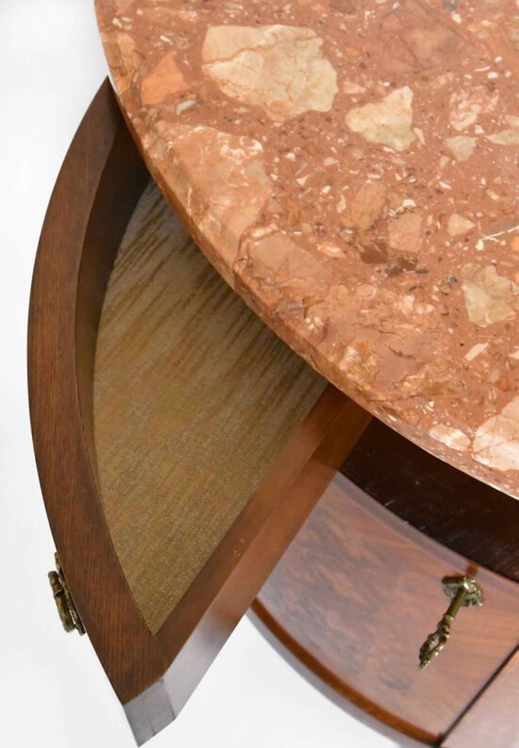 Louis XVI style half-moon marble marquetry sideboard