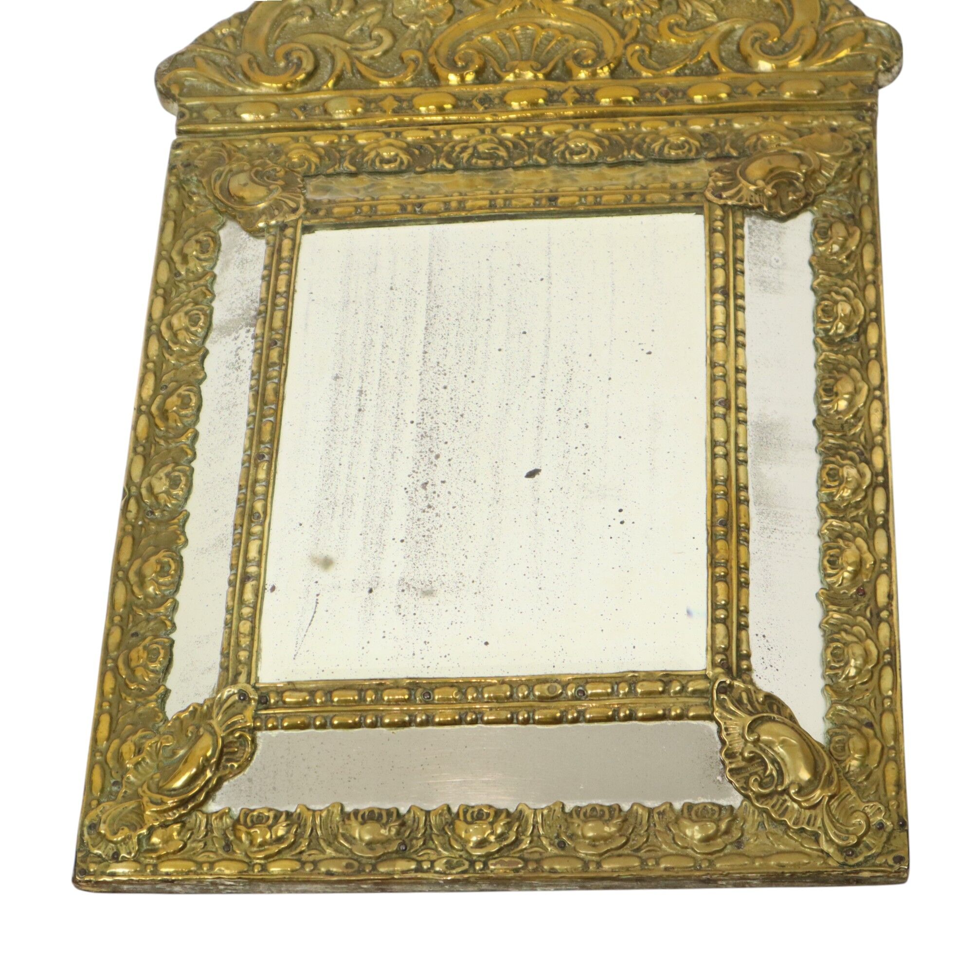Ancien miroir à coussin repoussé facetté France