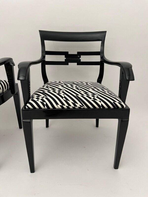 Art Deco Armchairs in Black Lacquer and Black-Creme Fabric, 1925