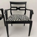 Art Deco Armchairs in Black Lacquer and Black-Creme Fabric, 1925