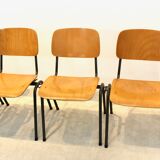School bench consisting of 4 stackable chairs in industrial plywood by Marko Holland