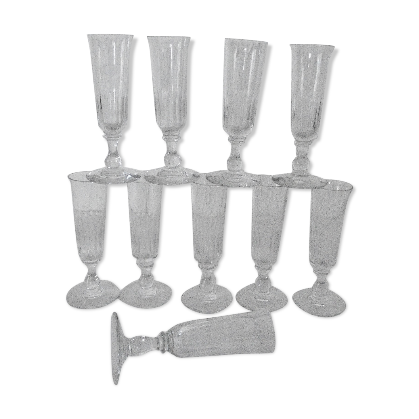 10 Louis Philippe flutes elegant old blown glasses bulled