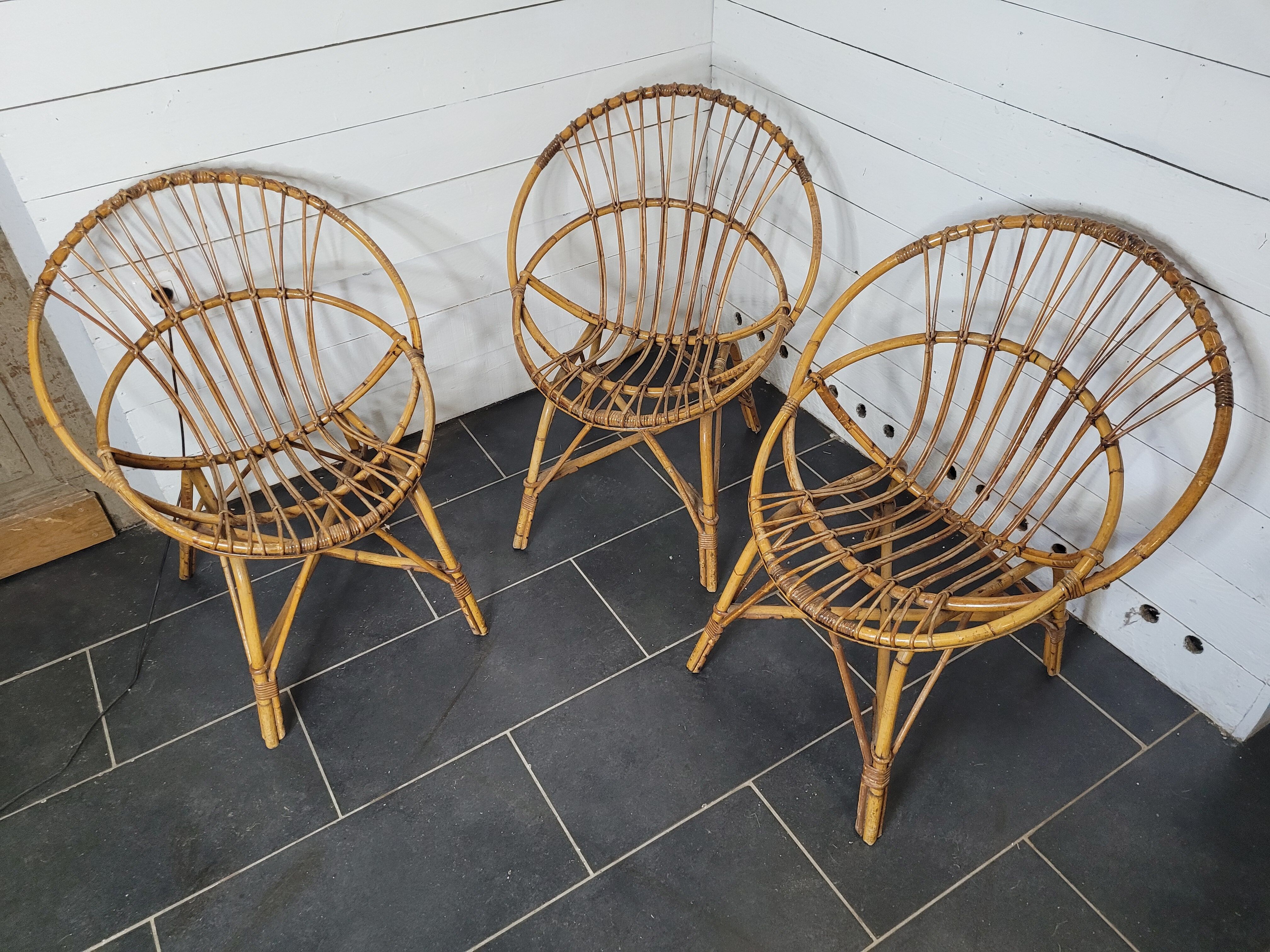 3 rattan armchairs from the 70s