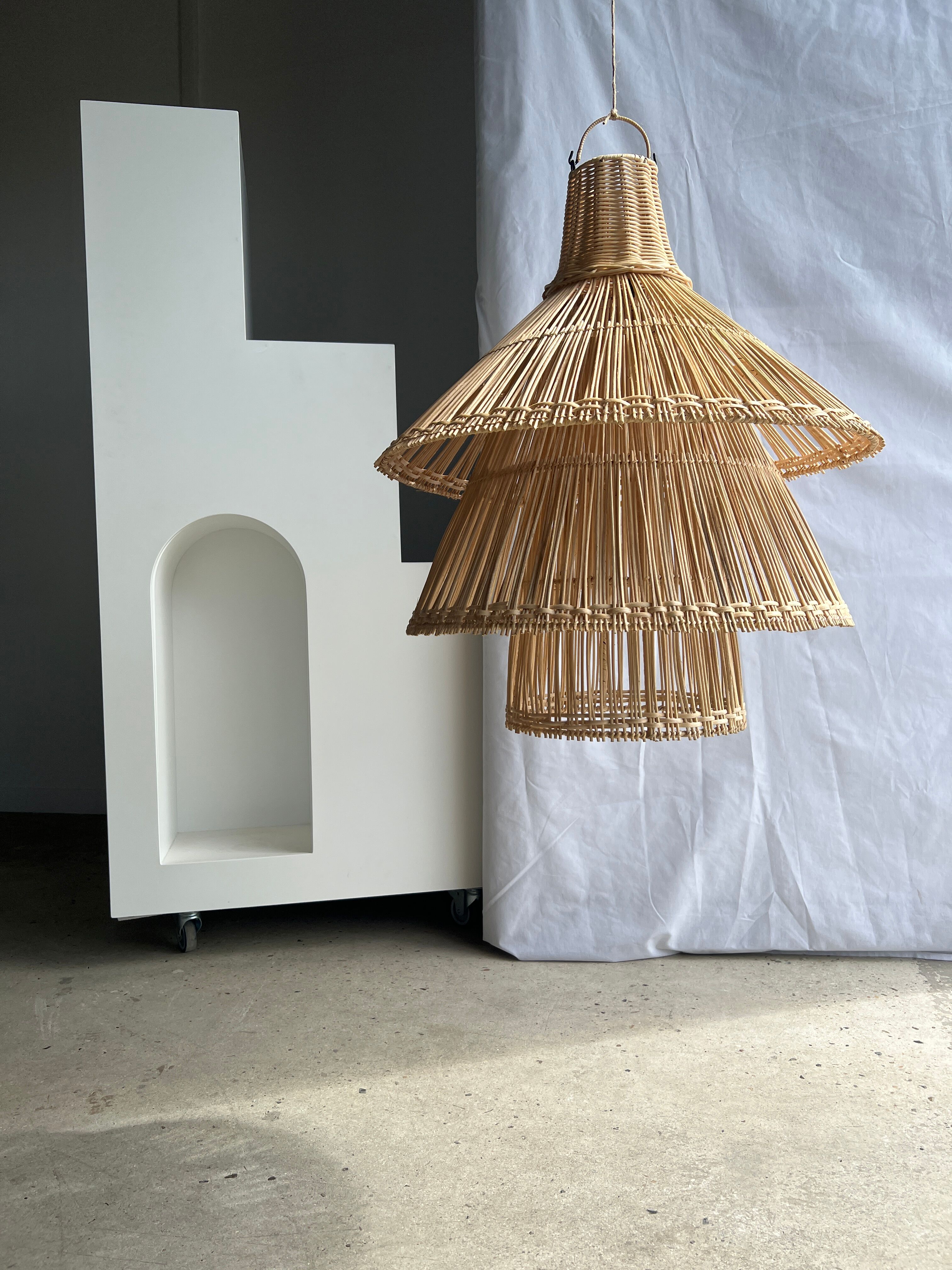 Rattan pendant lamp or light in the shape of an Asian lantern