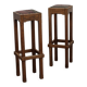 Pair of Dutch Art Deco oak bar stools with upholstered seats, 1930s