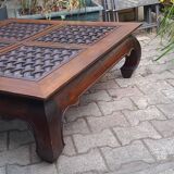 Pier imported 1980s exotic solid carved wood square coffee table