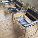Bauhaus modernist leather chrome armchairs