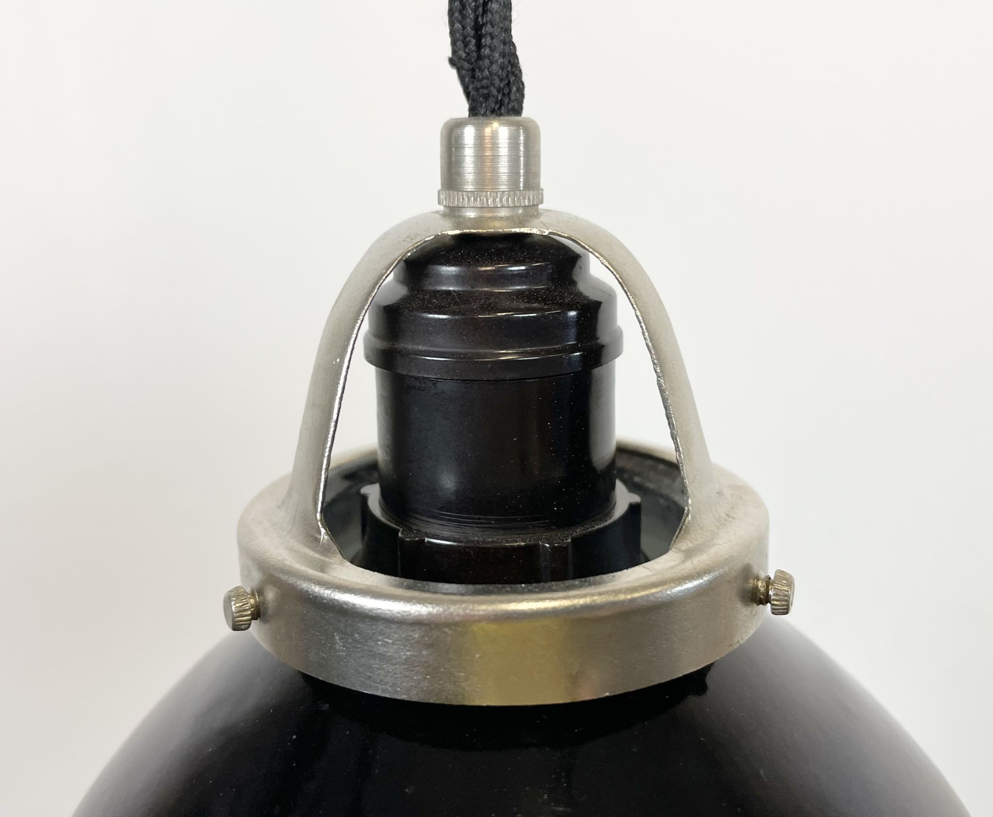 Industrial black enamel pendant lamp, 1950s