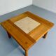 Table basse ancienne bois et travertin design des années 70 vintage