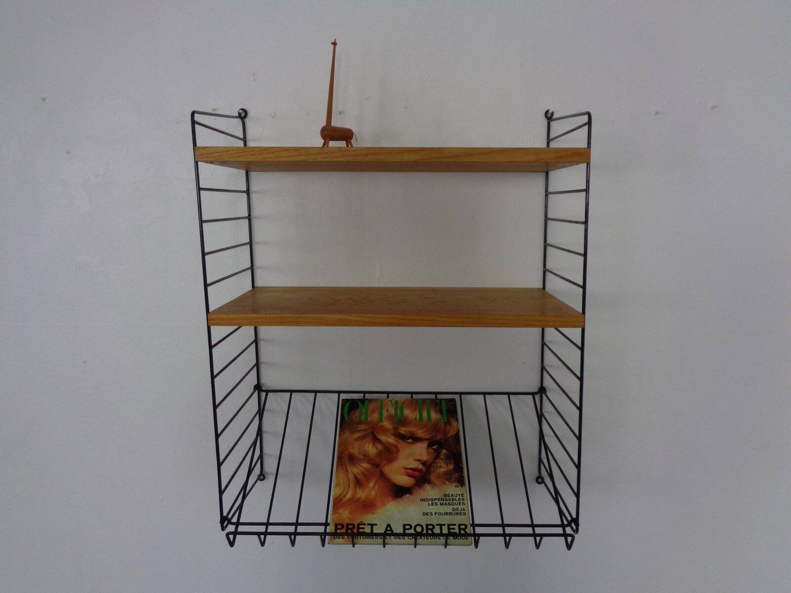 Swedish wall unit in ash and metal by Kajsa & Nils Nisse Strinning for String, 1950s