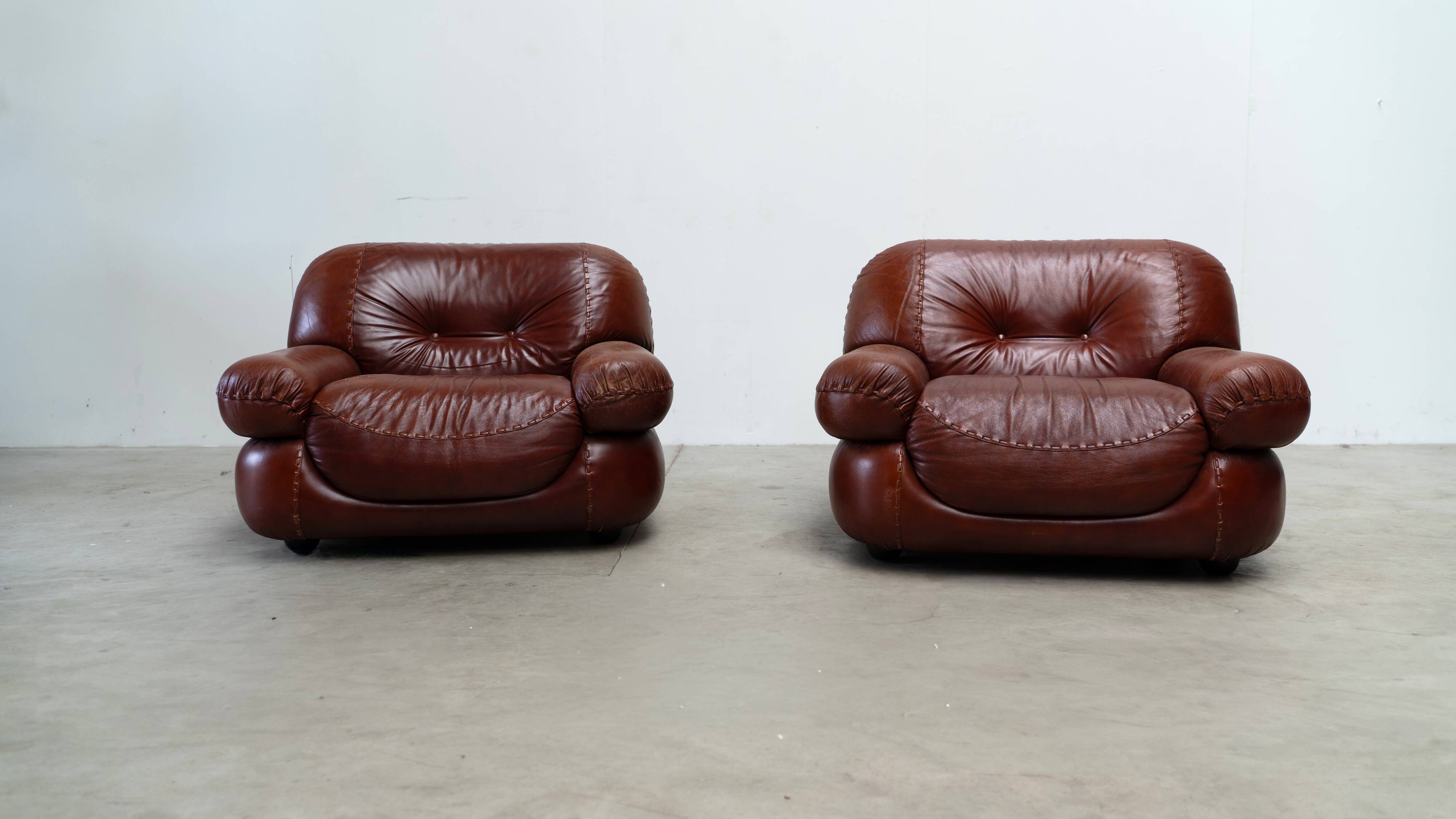 Ensemble de deux fauteuils lounge en cuir Sapporo par Mobil Girgi