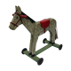 old wooden horse has wheels