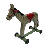 Cheval de bois ancien à roulettes