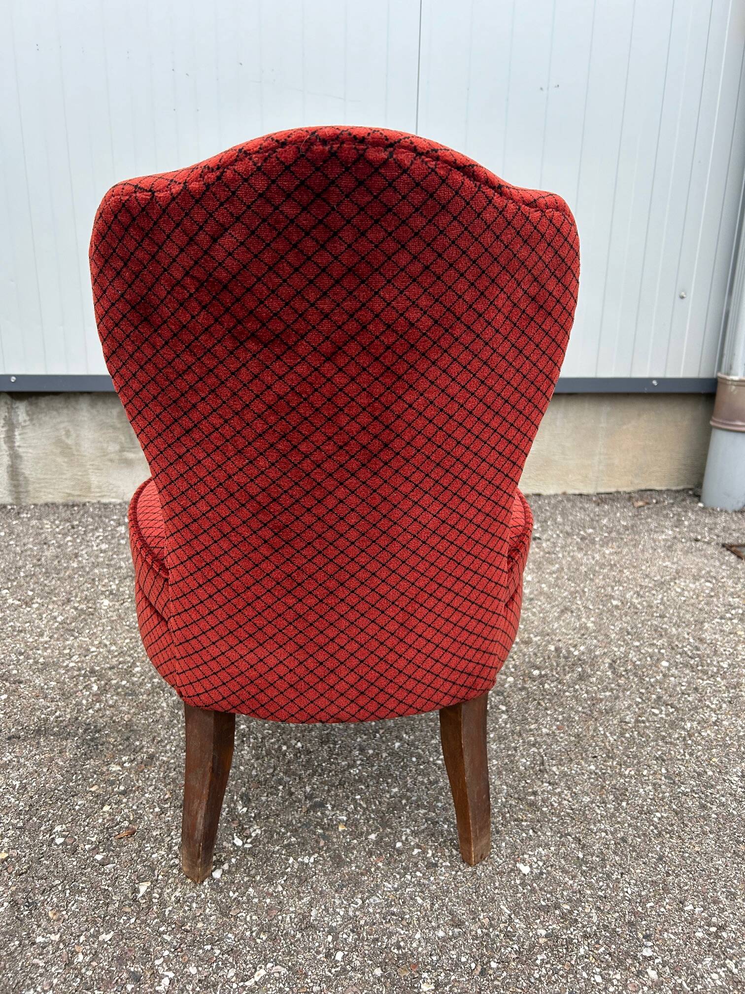 pair of red velvet toad armchairs
