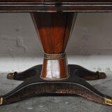 Mahogany, Pearwood, Brass & Marbled Back-Lacquered Glass Top Sideboard with Mirror from F.lli Rigamo